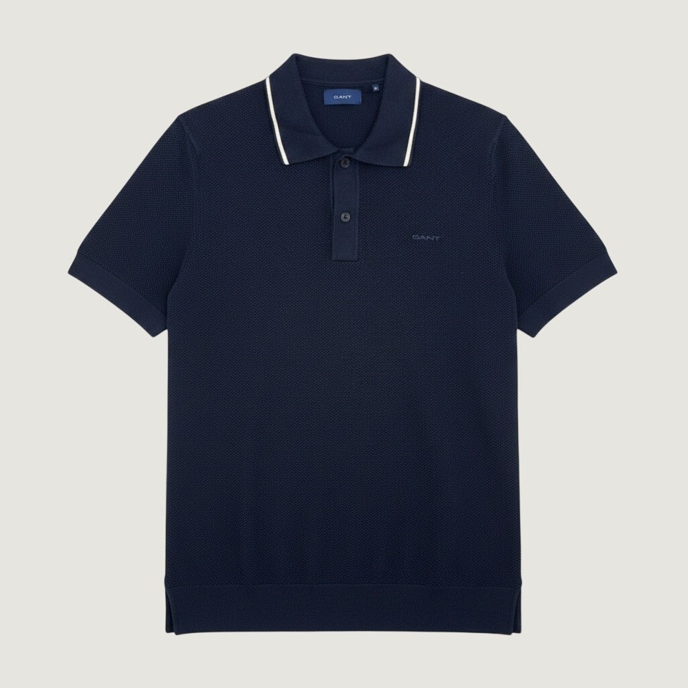 Gant Polo Shirt Knit Tipped Collar Navy Blue Small
